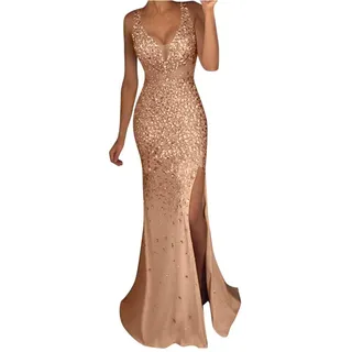 Abendkleid Lang - Pailettenkleider für Damen mit Schlitz,Glitzer Kleid Damen Sexy V Ausschnitt Pailetten Abendkleider Elegant für Hochzeit Ballkleid Brautjungfernkleider Partykleid Abiballkleider