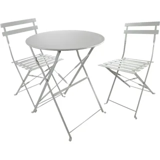 Bistro-Set aus Metall für Garten, Balkon und Terrasse, graue Bistrogarnitur 3-teilig 2 Stühle 1 runder Tisch, Balkonmöbel Set klappbar, wetterfest - Grau