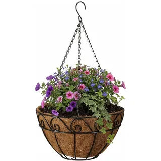 LB H&F Blumenampel Hängekorb Hängeampel Pflanzampel Pflanzkorb antik Deko Hängeschale Hängetopf Landhaus Shabby Metall (Ø 30 cm/GR)