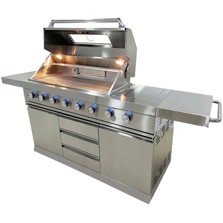Gasgrill BUSCHBECK "Outdoorküche Bristol" Grills Gr. B/H/T: 214 cm x 119 cm x 119 cm, silberfarben (edelstahlfarben) Grill