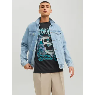 Jeansjacke JACK & JONES "JJIJEAN Denimjacke, ideal für Frühling, mit Knopfleiste und Taschen", Herren, Gr. L, blau (blau denim), Denim/Jeans, Obermaterial: 100% Baumwolle, Abriebeffekte, Bündchen, Jacken Jeansjacke, Abriebeffekte, modisch, regular fit, Baumwolle