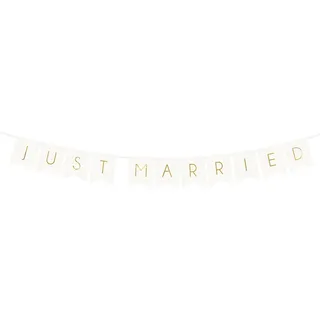 partydeco Girlande, Girlande Just Married 155x15cm Papier Hochzeit Weiß / Gold weiß