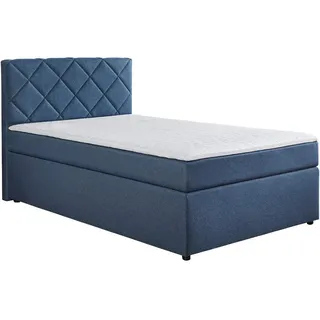 Boxxx Boxspringbett, Dunkelblau, Kunststoff, H2, Höhe ca. 15 cm, 120x200 cm, Oeko-Tex® Standard 100, gepolstertes Kopfteil, Topper durchgehend, in verschiedenen Größen erhältlich, Matratze durchgehend, Kinder- & Jugendzimmer, Jugendmöbel, Jugendbetten, Jugend-Boxspringbetten
