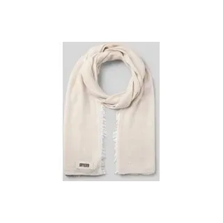 Schal mit Label-Detail und Leinen-Anteil Modell 'PLINA', Sand Melange, 1