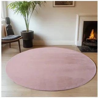 Ayyildiz Teppiche Teppich JOY 1400, auch als Läufer und in Rund erhältlich, rund, Höhe: 11 mm, besonders weich, uni Kurzflor, Wohnzimmer, Kinderzimmer rosa rund | Ø 80 cm x 11 mm