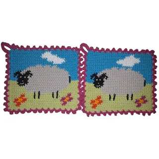 1 Paar Topflappen Schaf gehäkelt Handarbeit Tier Tiere Schafe Schäfchen neu - 18 x 20 cm