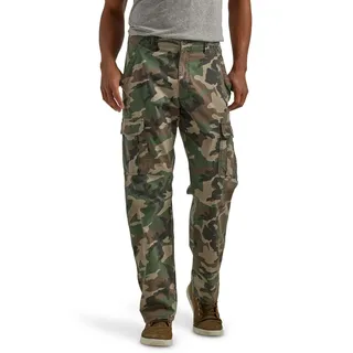 Wrangler Authentics Herren-Cargohose, Stretch, lockere Passform, Camouflage grün braun, 34W / 29L