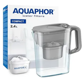 AQUAPHOR Compact | Wasserfilter Kanne inkl.1 Maxfor+ Kartusche | 2,4l grau | Ideal für die Kühlschranktür & kleine Küchen