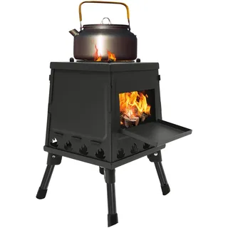 Raketenofen Zeltheizung - Tragbarer Holzofen mit Mehrstoff-Unterstützung für Camping, Outdoor & Notfälle, CO-Sicher & Leicht (Schwarz)