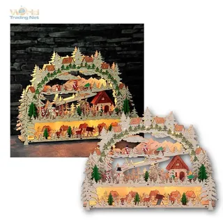 Fensterleuchter Schwibbogen "Schwarzwald" 14 LED warmweiß Lichterbogen Deko 3D
