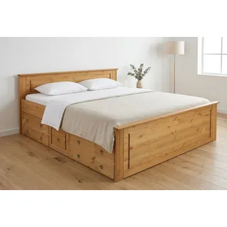 Massivholzbett OTTO HOME "Hugo, FSC zertifiziert, Landhausstil, zeitlos und edel", natur, geölt, B:192cm H:84,5cm L:212cm, Betten, Stauraumbett Möbel Massivholzbett Bettgestell, Stauraumbett, extra belastbar, Made in EU, viele Breiten, Topseller