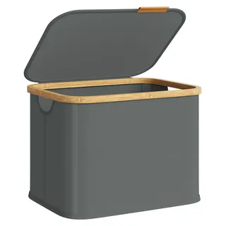 Songmics Wäschekorb mit Deckel, zusammenklappbar, 40 L, Bambusrahmen – Größe 40 L (1 Fach)