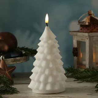 LED Kerze Tannenbaum Deluxe Homeart Weihnachtsbaum Echtwachs H: 16cm weiß