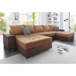 Collection AB Wohnlandschaft COLLECTION AB "Josy XXL U-Form, B: 333 cm, mit 2 Recamieren 77 & 97 cm", braun (braun, hellbraun), B:333cm H:84cm T:161cm, Kunstleder SOFTLUX/100% Polyester, Sofas, Wohnlandschaft, Bettfunktion, Bettkasten & 2 Zierkissen, Federkern