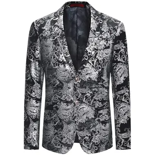 Allthemen Herren Sakko Pailletten Sakko Gold Glitzer Blazer Hochzeit Party | Smoking, Abendessen Weihnachten, Slim Fit, Paisley, Jacquard, Floral, 2 Knopf, Sportlich Modern, Jacket - 3XL