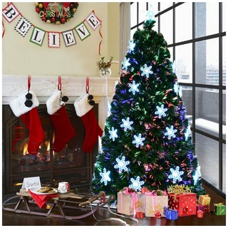 COSTWAY Künstlicher Weihnachtsbaum, mit Sternspitze & Glasfaser-Farbwechsel grün Ø 90 cm x 210 cm
