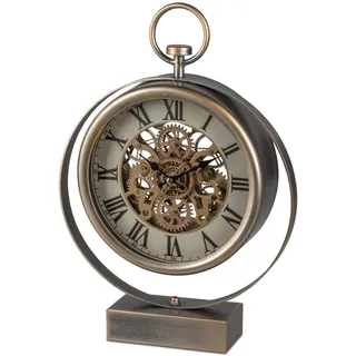 formano Standuhr antik mit sichtbar beweglichen goldenen Zahnrädern 42cm Metall - Clock Batteriebetrieben Dekorative Uhr Industrial Vintage Style Modern