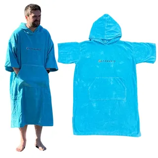 Frottee-Poncho für Erwachsene und Kinder (350 g/m2) – leicht zu wechselnder Frottee-Bademantel für Schwimmen, Surfen, Wildwasser, Strand (Blau, Kinder 4-9)