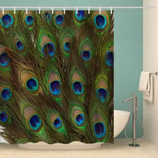 RFFLUX 3D Pfau Duschvorhänge 120x180 cm Polyester Pfau Duschvorhang Anti Schimmel mit 12 Haken Anti-Bakteriell Waschbar Wasserdicht Badvorhänge für Badezimmer(Stil 40-2)