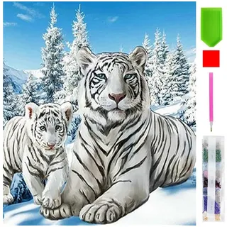 Realb2b Malen nach Zahlen 5d Diamond Painting Weißer Tiger Malen nach Zahlen 15x20cm (Komplettset für 5D Diamond Painting inklusive Leinwand, Diamanten und Werkzeugen, Diamond Painting Set mit Zubehör für DIY-Kreativität und Entspannung), 15x20cm 5D Diamond Painting mit präziser Klebeschicht & Zubehör