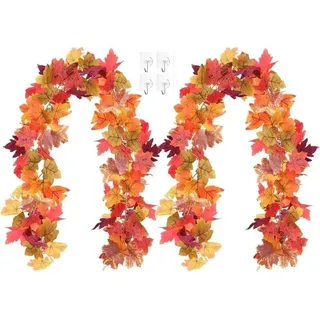 Set Mit 2 Künstlichen Ahornblattgirlanden, 180 Cm Großer Herbstkranz Aus Ahornblättern, Herbstdekoration, Innendekoration Für Halloween, Thanksgiving, Hochzeit