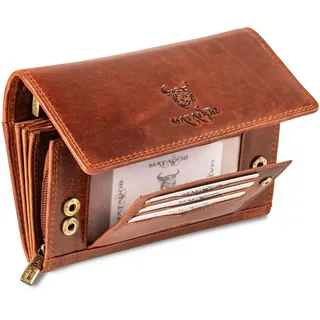 Matador |PRAG| Leder Geldbeutel Damen Groß mit edler Geschenk Verpackung | Luxus RFID Geldbörse Damen Gross, Geldbörse Damen Groß Viele Fächer | Edles Damen Portemonnaie Leder Lang Vintage Braun