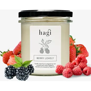Hagi Berry Lovely Sojakerze | Brenndauer ca. 75 h | Duftkerze im Glas | Ökologisches Sojawachs | Blumen und Himbeeren Duft | Vegane