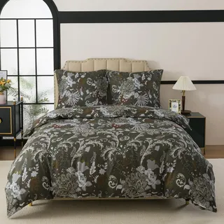 WUMIUER Geblümt Bettwäsche 135x200 2teilig Bettbezug - Barock Stil Blumen Bettwäsche-Set 135 x 200 cm und 1 Kissenbezug 80x80cm mit Reißverschluss für Dame Mädchen Einzelbett Bettwaren Weich Leicht