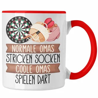 Trendation Tasse Darts Oma Tasse Geschenk Normale Omas Stricken Socken Coole Omas Spiel rot
