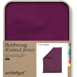 schlafgut Knitted Jersey Bettwäsche 135x200cm Bettdecke Bezug einzeln, Multicolor Uni, weich und faltenfrei mit Elasthan (Purple Deep, 155x220)