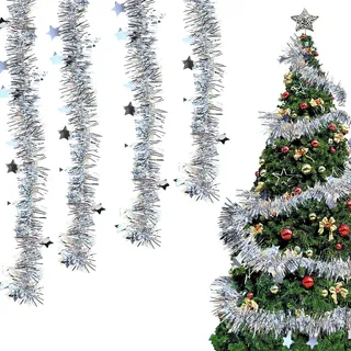 shallyong Lametta Weihnachtsbaum, 6 Stück Weihnachten Girlande 2M, Lametta Girlande Silber, Weihnachtsbaum Dekoration Girlande, Lametta Girlande Weihnachten, für Party Hängende Dekorationen