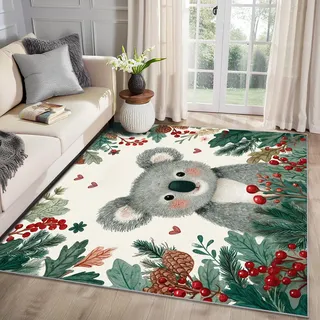 MMYAOKEN Koala Teppich Wohnzimmer 60x90 Weihnachten Süße Tiere Deko, Kleiner Teppich Kurzflor, Weich rutschfest Waschbare Teppiche, Fußmatte Bettvorleger Schlafzimmer Kinderzimmer
