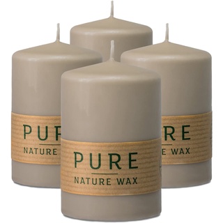 Hyoola Pure Natürliche Stumpenkerzen - Stumpen Kerzen aus 100% Natürlichem Wachs - Paraffinfrei - Ø 6 x 9 cm - Taupe Kerzen Lange Brenndauer - 4er Pack