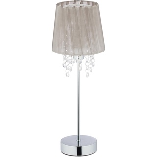 Relaxdays Tischlampe Kristall, Lampenschirm aus Organza, runder Standfuß, Nachttischlampe, HxD 41 x 14,5 cm, grau/silber
