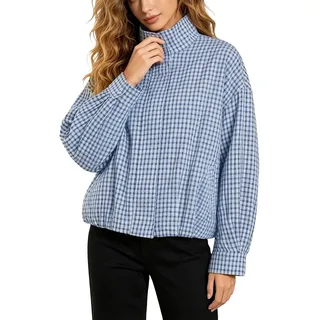 Generisch Karierte Bomberjacke Damen Kurz Übergangsjacke Blouson Jacke Mit Vichy Karo Und Stehkragen Langarm Frontzipper Weite Puffärmel Und Knopfmanschetten Muster Für Büro Und Stadt