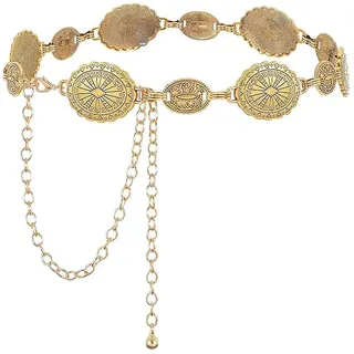 Damen Metall Kettengürtel Mode Verstellbare Metall Concho Taillenkette Hüftkette Western Cowgirl Kleidergürtel Goldfarbene Taille Gürtel Frauen Gold Silber Boho Kette Gürtel für Kleider (Gold 110) - Mehrere Größen