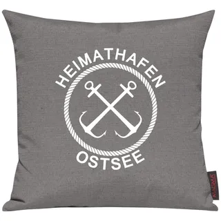 Shirtinstyle Sofakissen Heimathafen Ostsee, Kissen, Meer, Heimatort, Stadt, Urlaub, Größe 40 x 40cm, Farbe Grau