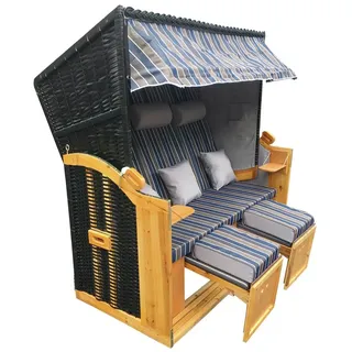BRAST Strandkorb für 3 Personen, 120cm breit, 5 Designs, BxTxH: 165x79x150 cm, Volllieger, Strandkorb 3Sitzer Usedom, incl. wetterfeste Abdeckhaube verstellbare Rückenlehne Fußkissen braun