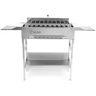 BBQ-Toro Drehspieß Edelstahl Grill mit Spießaufsatz 9 Spießen Grillrost Motor silberfarben