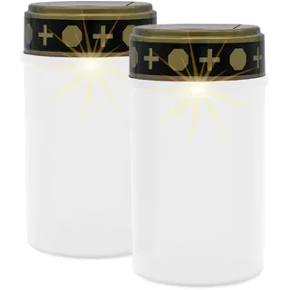 LED Solar Grab Licht warm weiß 2er Set - weiß - Trauer Gedenk Friedhofs Kerze