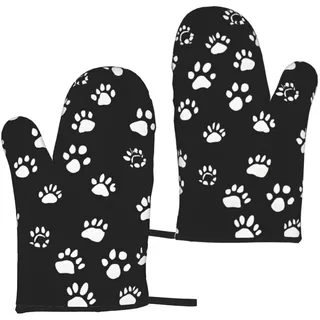 UENFFKDAP Hitzebeständige Ofenhandschuhe mit Hunde-Aufdruck. Wasserdicht und langlebig. Polyester, Schwarz