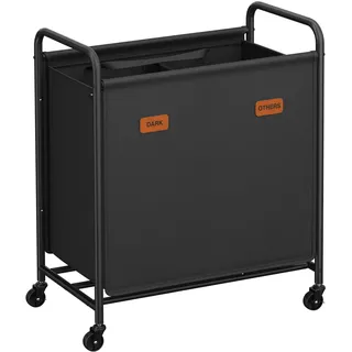 Songmics Wäschekorb 140 L mit Rollenund 2 Fächern tintenschwarz