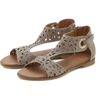 Sandale LASCANA Gr. 35, grau (taupe) Damen Schuhe Strandschuhe Sandalette, Sommerschuh aus hochwertigem Leder mit Cut-Outs Bestseller