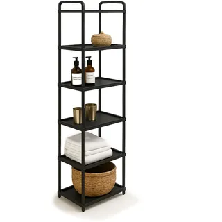 ABBAware Standregal mit 6 Ebenen - 40 x 30 x 135 cm Kunststoff schwarz - schmales Regal für Küche, Bad, Keller & Abstellraum - Badezimmerregal & Kellerregal ohne Bohren - schmales Regal