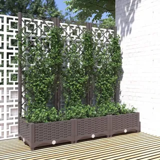 MOONAIRY Pflanzkübel mit Rankgitter, Pflanzgefäße Außen, Blumentöpfe Garten, Blumenübertopf, Pflanzen Topf Groß, Braun 120x40x121,5 cm PP