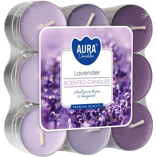 Duftteelicht 18 Stück Lavendel, 4 Stunden, Lila