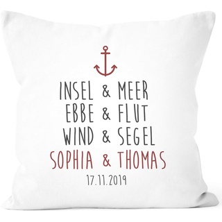 SpecialMe® Kissen-Bezug mit Namen und Datum Anker Liebesspruch Kissen-Hülle Baumwolle personalisierte Geschenke weiß Unisize