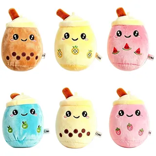 RXKFIGX 6er-Pack Bubble Tea Kuscheltier Mit Schlüsselanhänger Milk Tea Kuscheltier SchlüsselanhängerBubble Tea Kuscheltier Gefüllte Plüsch Spielzeug für Party Geschenke Klassenzimmer - 11 centímetros