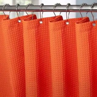 Famanu Duschvorhang Waffelstruktur mit Metallringen - 92 x 182 cm (Orange)