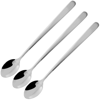 Fackelmann Langstiellöffel, Eiskaffeelöffel aus Edelstahl, Longdrinklöffel für große Gläser (Farbe: Silber), Menge: 3 Stück